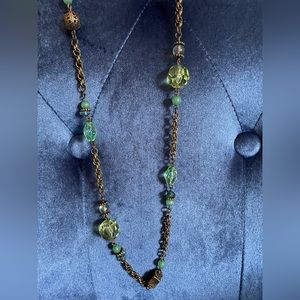 Lia Sophia long necklace - gold and green